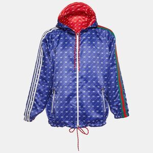 Gucci X Adidas Red/blue Monogram Print Synthetic Reversible Jacket Xs